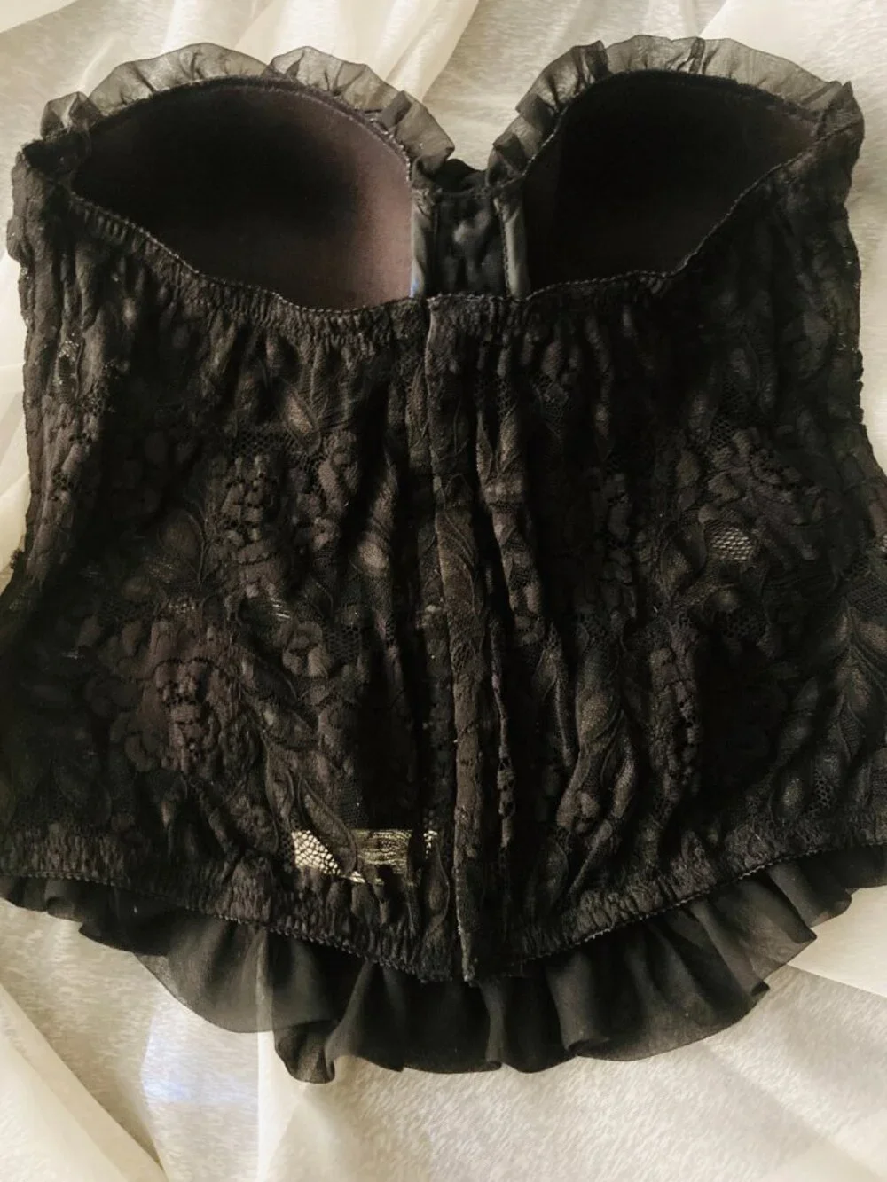 Rare: Vintage Christian Dior Black Lace + Chiffon Rose Detail Bustier - Size 34B - Picture 3 of 11